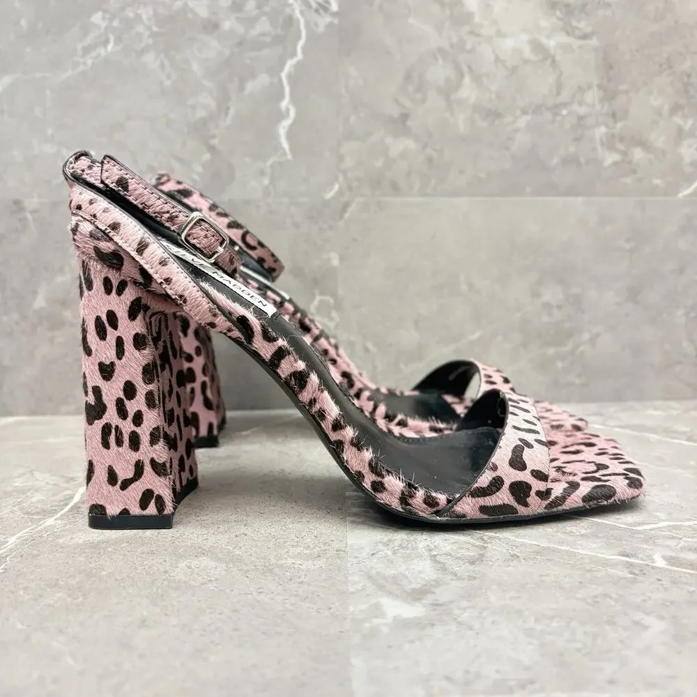 Steve Madden Pink Leopard Sandal Block Heel Sandal Y2K Barbiecore Glam Size 8.5M